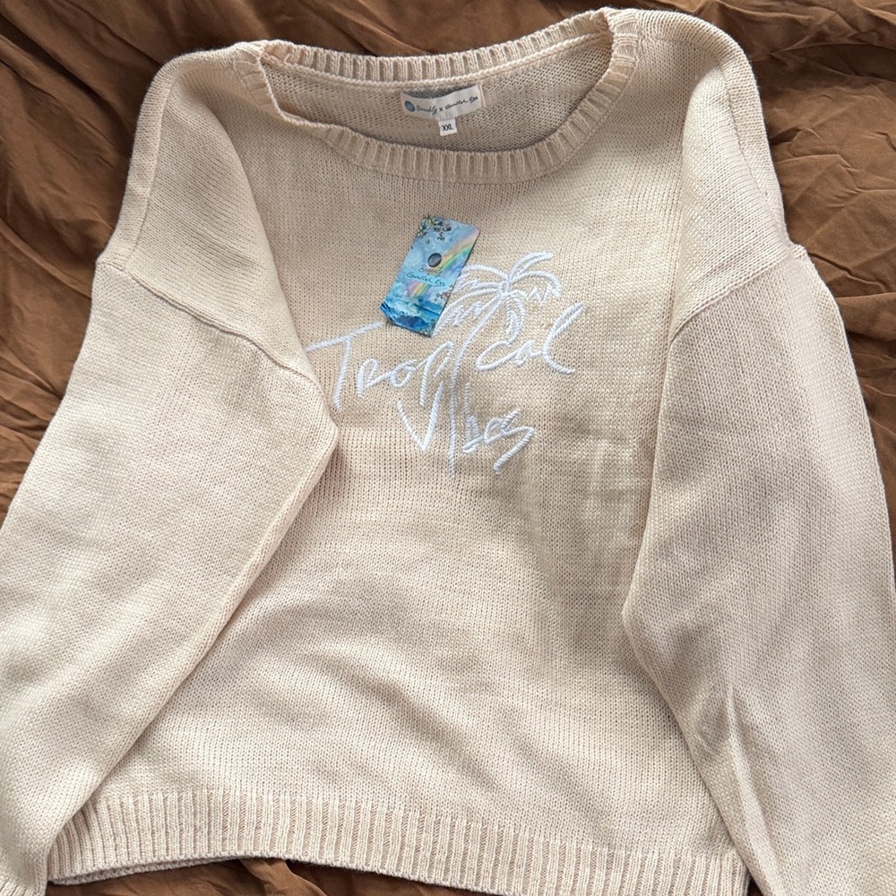 Tropical Vibes Cream Crewneck Sweater - Women's